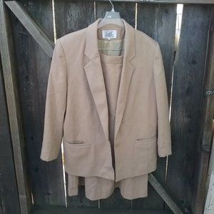 Vintage Wool Blend Tan/Camel Skirt Suit Light Academia Office